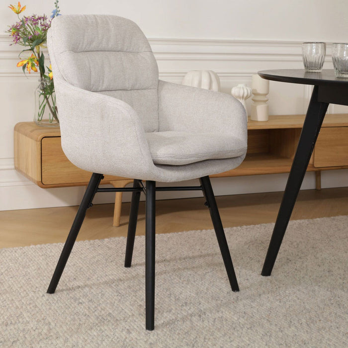 Nolon Nena-Mia Eetkamerstoel Beige - Armleuning - Zwarte Houten Poten