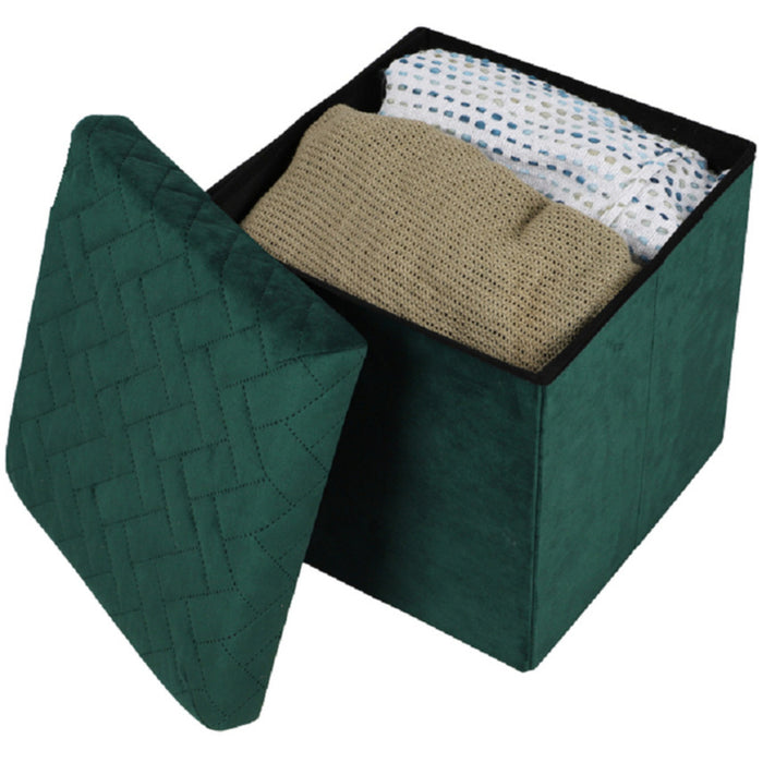 Urban Living poef|hocker|opbergbox - velvet donkergroen - mdf - 38 x 3