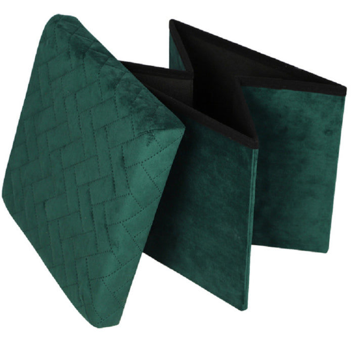 Urban Living poef|hocker|opbergbox - velvet donkergroen - mdf - 38 x 3