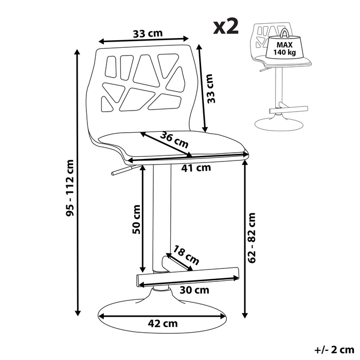 Beliani - PETERSBURG - Barkruk set van 2 - Donkerhout|Wit - Kunstleer