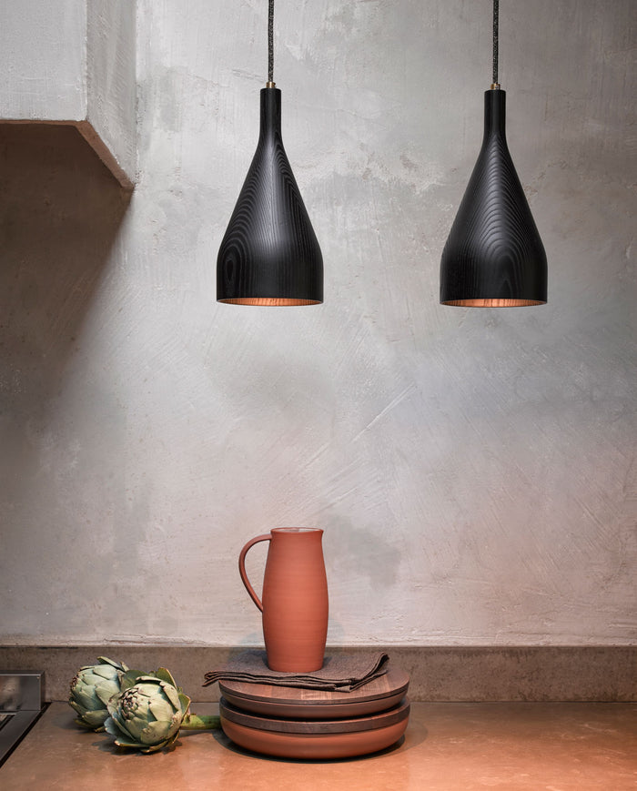 Timber hanglamp small Ø6.8 messing wit essen