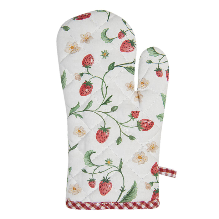 Clayre & Eef Ovenwant 18x30 cm Wit Rood Katoen Aardbeien
