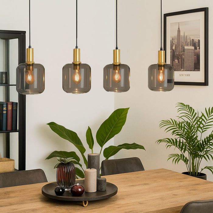 QAZQA Design hanglamp zwart met goud en smoke glas 4-lichts - Zuzanna