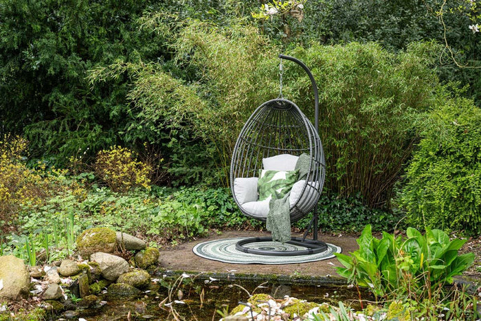 Panama hangstoel - eivorm - carbon black - earl grey - valley sand