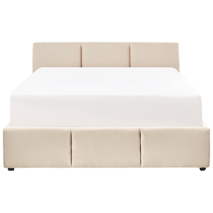 Beliani - BOUSSE - Boxspring - Lichtbeige - 140 x 200 cm - Fluweel