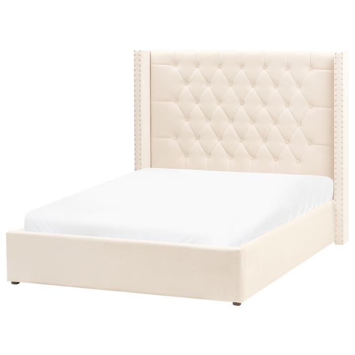 Beliani-LUBBON -Bed met opbergruimte-Gebroken wit-140 x 200 cm-Fluweel