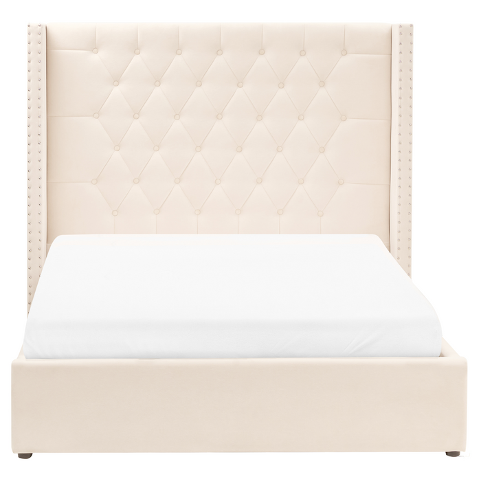 Beliani-LUBBON -Bed met opbergruimte-Gebroken wit-140 x 200 cm-Fluweel