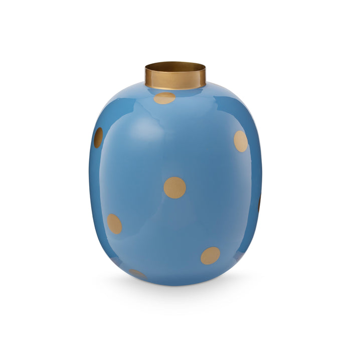 Pip Studio Vaas Dots - Bloemenvaas van Metaal - Blauw| Goud - 32cm
