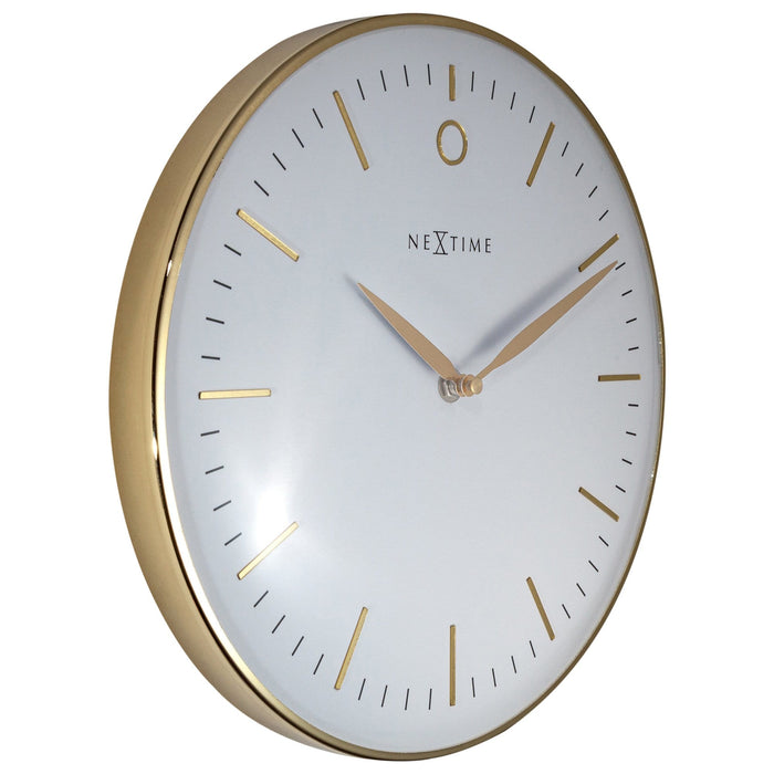 NeXtime - Design Wandklok - Geen Tikkend Geluid! - Goud|Wit- 30cm -