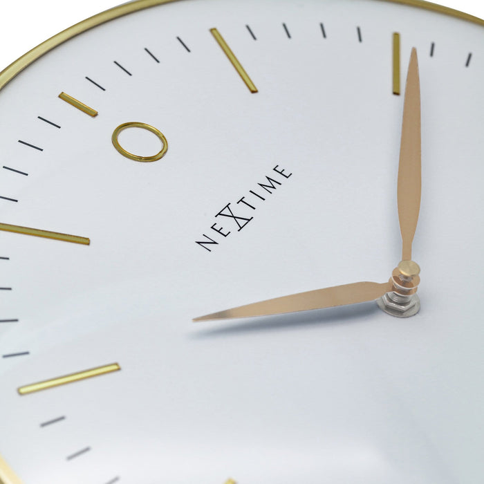 NeXtime - Design Wandklok - Geen Tikkend Geluid! - Goud|Wit- 30cm -