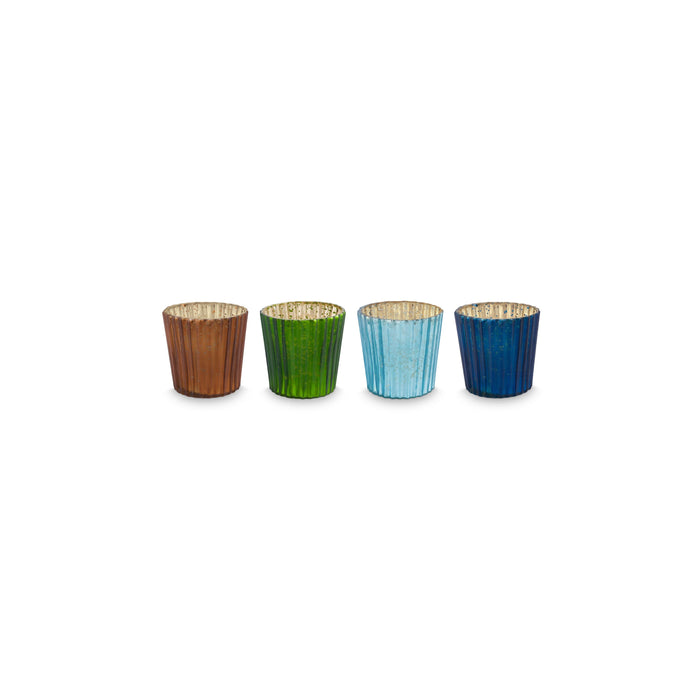 Pip Studio Waxinelichthouders Set van 4 - van Glas - Blauw - 7x7cm