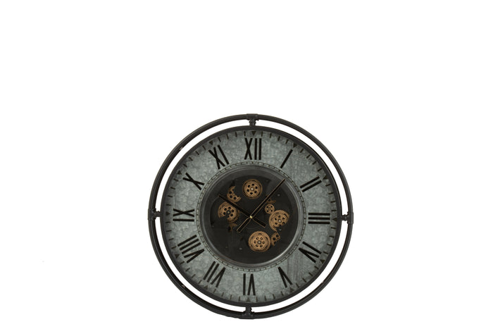 J-Line klok Romeinse Cijfers - metaal - grijs| zwart| goud - Ø 10 cm
