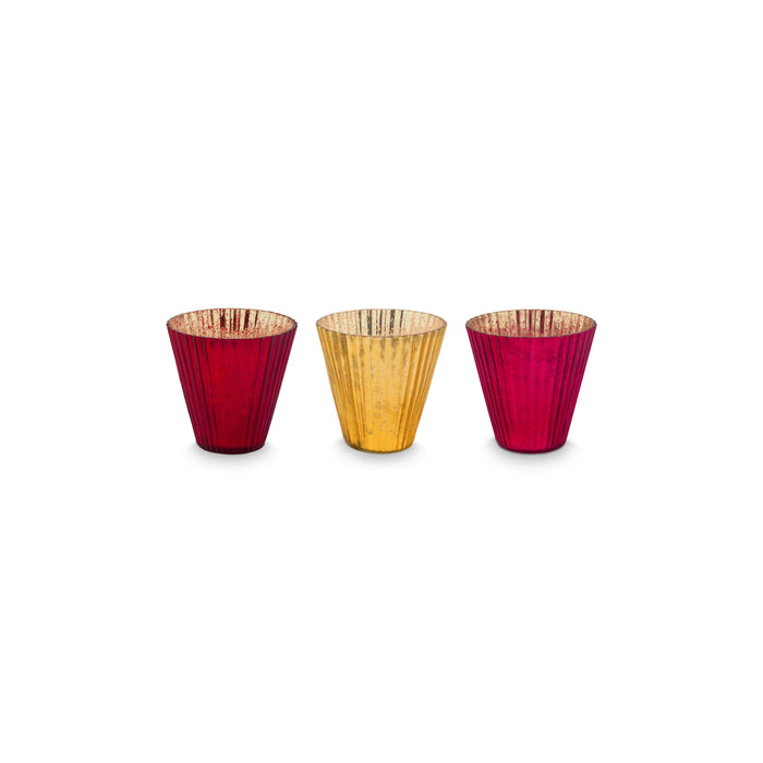 Pip Studio Waxinelichthouders Set van 3 - van Glas - Rood - 10x10.5cm