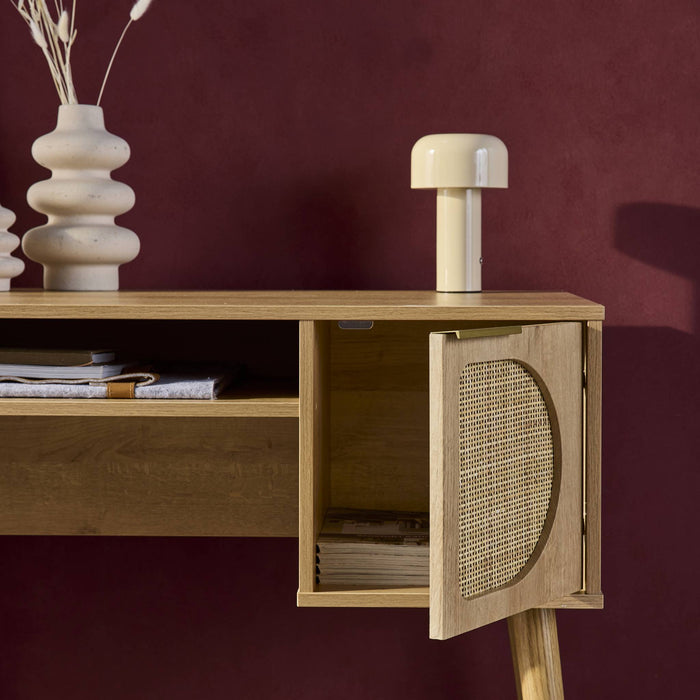 sweeek - Bureau met houten effect en rotan 2 lades