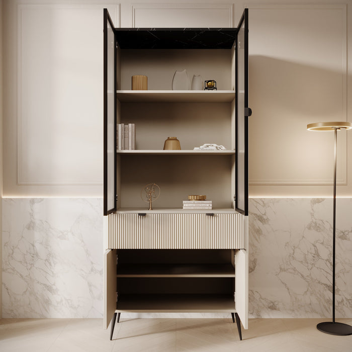 Meubella - Vitrinekast Mace - Beige - 90 cm - Met glas