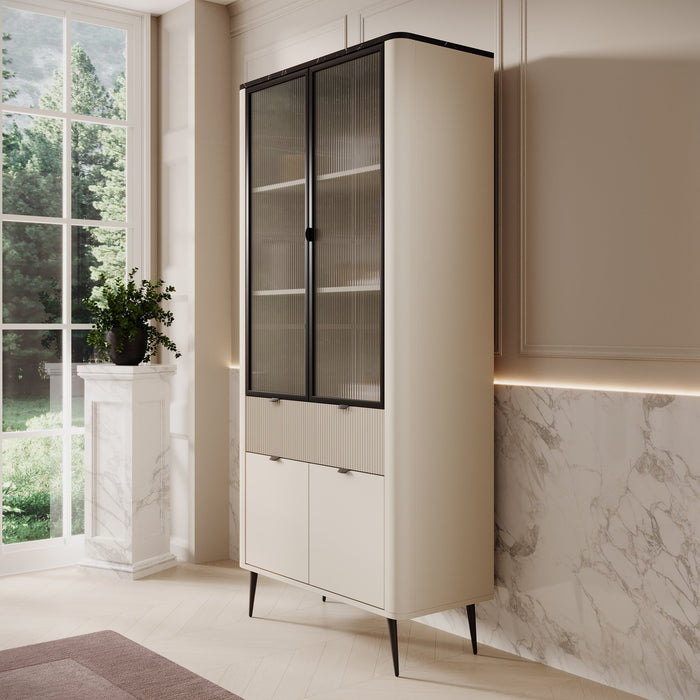 Meubella - Vitrinekast Mace - Beige - 90 cm - Met glas