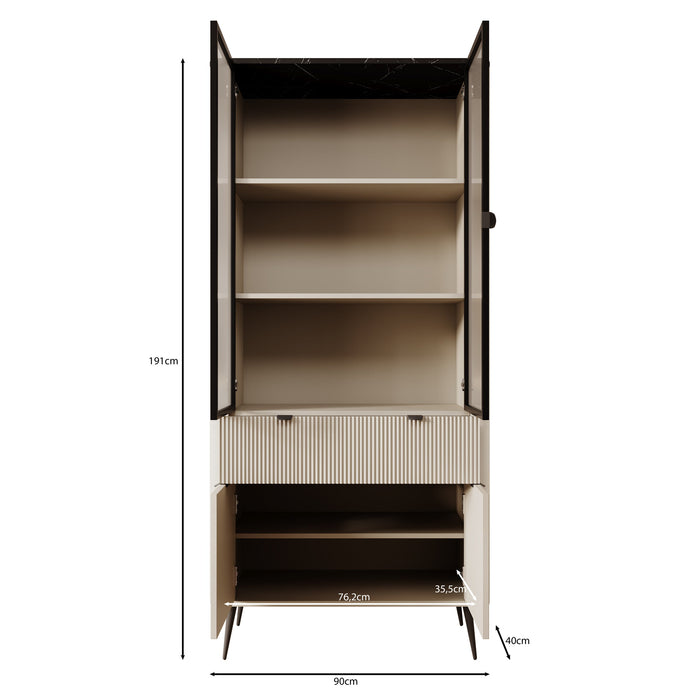 Meubella - Vitrinekast Mace - Beige - 90 cm - Met glas