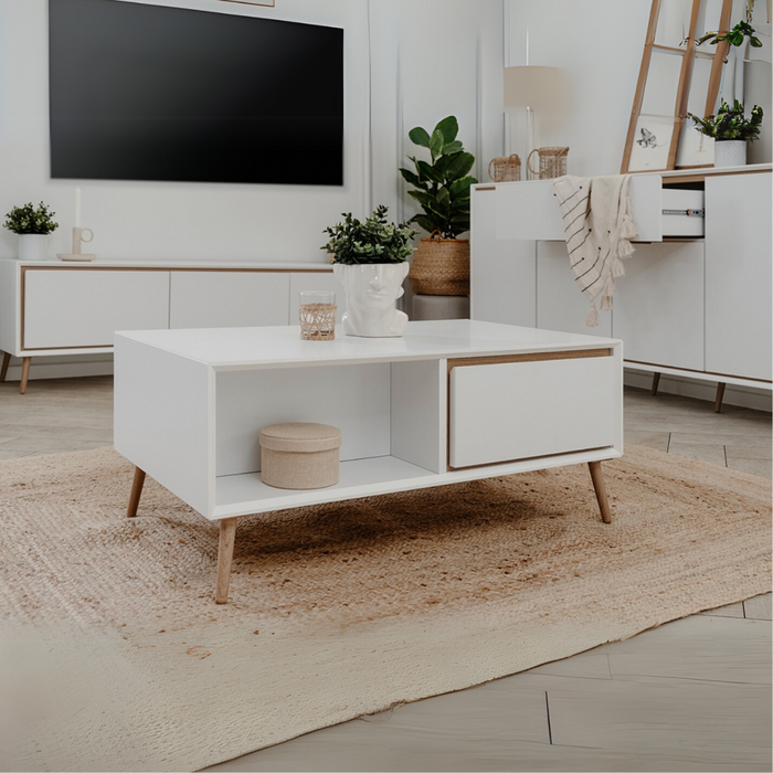 Calicosy - Salontafel Arona - 94 cm - Houtlook & Wit