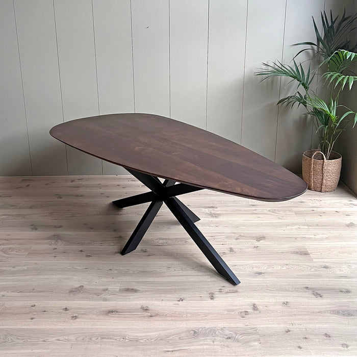 Eetkamertafel mango organisch Druppel walnoot met spinpoot 200 cm