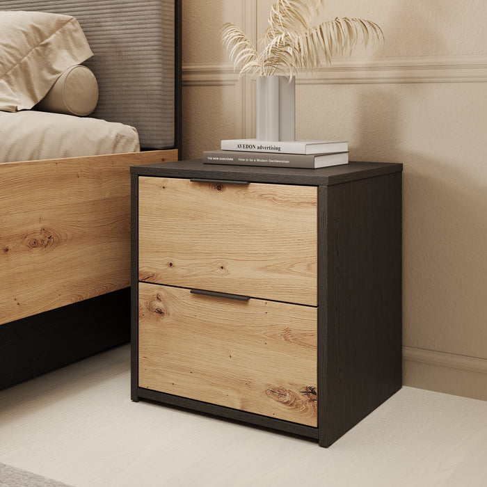 Meubella - Nachtkastje Augustus - Eiken - Zwart - 44 cm - Set van 2