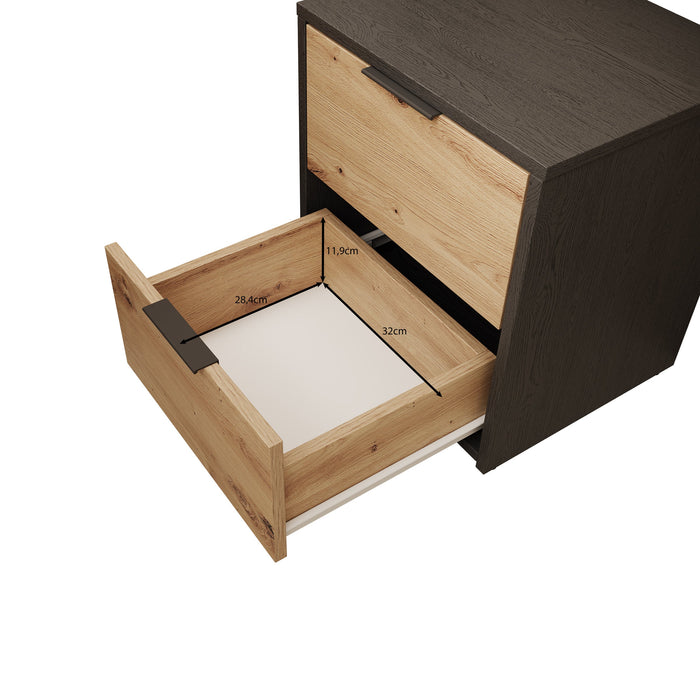 Meubella - Nachtkastje Augustus - Eiken - Zwart - 44 cm - Set van 2