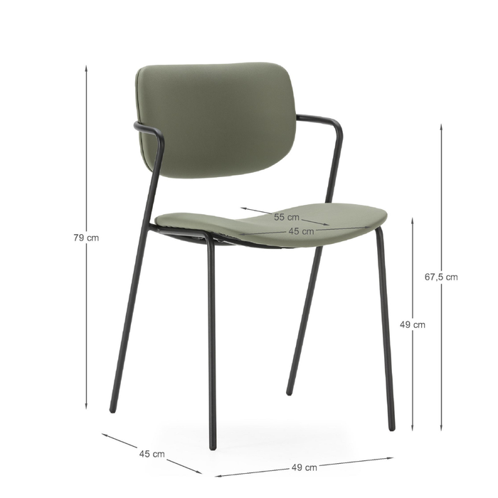 Calicosy - Set 2 stoelen MAIKA - L49 cm - Zwart metaal
