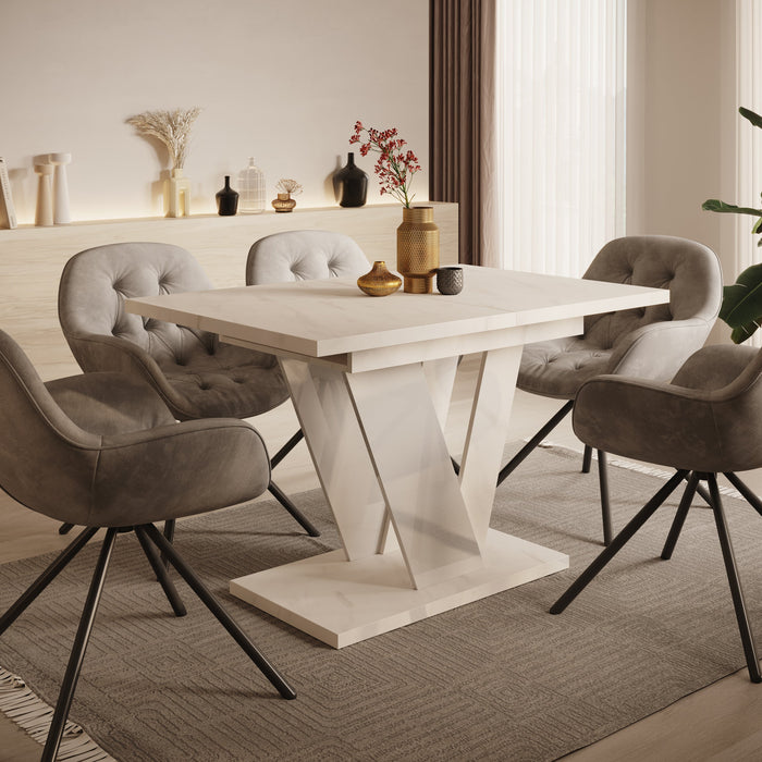 Meubella - Eetkamertafel Dayman - Wit marmer - 160 cm - Uitschuifbaar