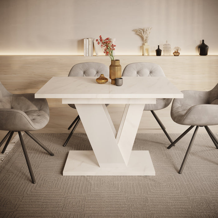 Meubella - Eetkamertafel Dayman - Wit marmer - 160 cm - Uitschuifbaar