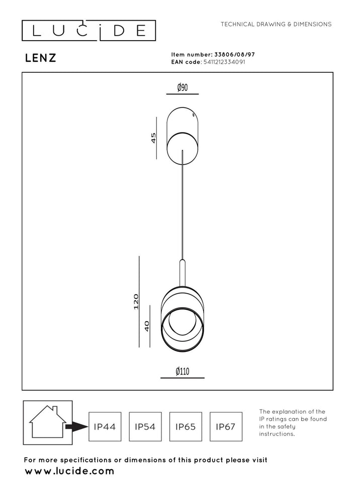 Lucide LENZ Hanglamp - Roest bruin