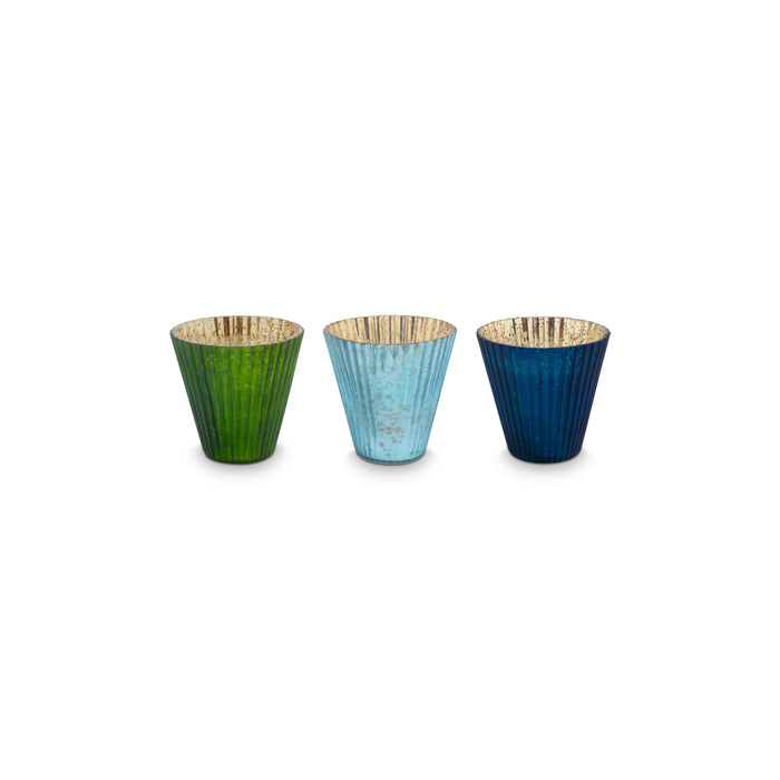 Pip Studio Waxinelichthouders Set van 3 - van Glas - Blauw - 10x10.5cm