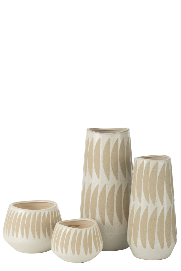 J-Line vaas Kai - keramiek - beige|wit - large - 40 cm hoog