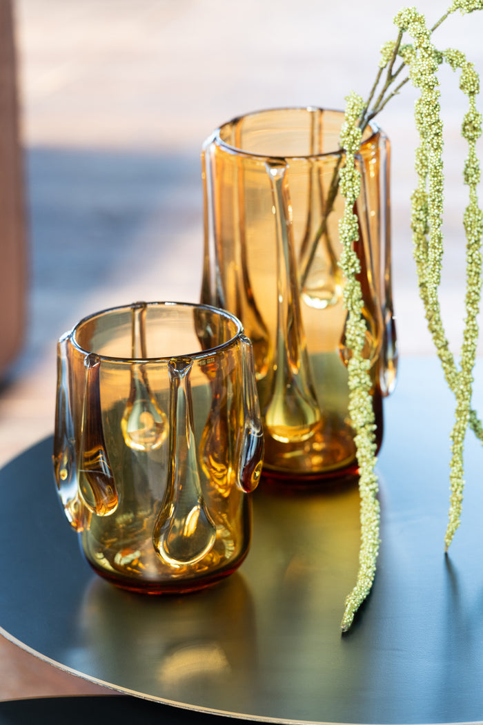 J-Line vaas Drippy - glas - amber - small - Ø 18.5 cm