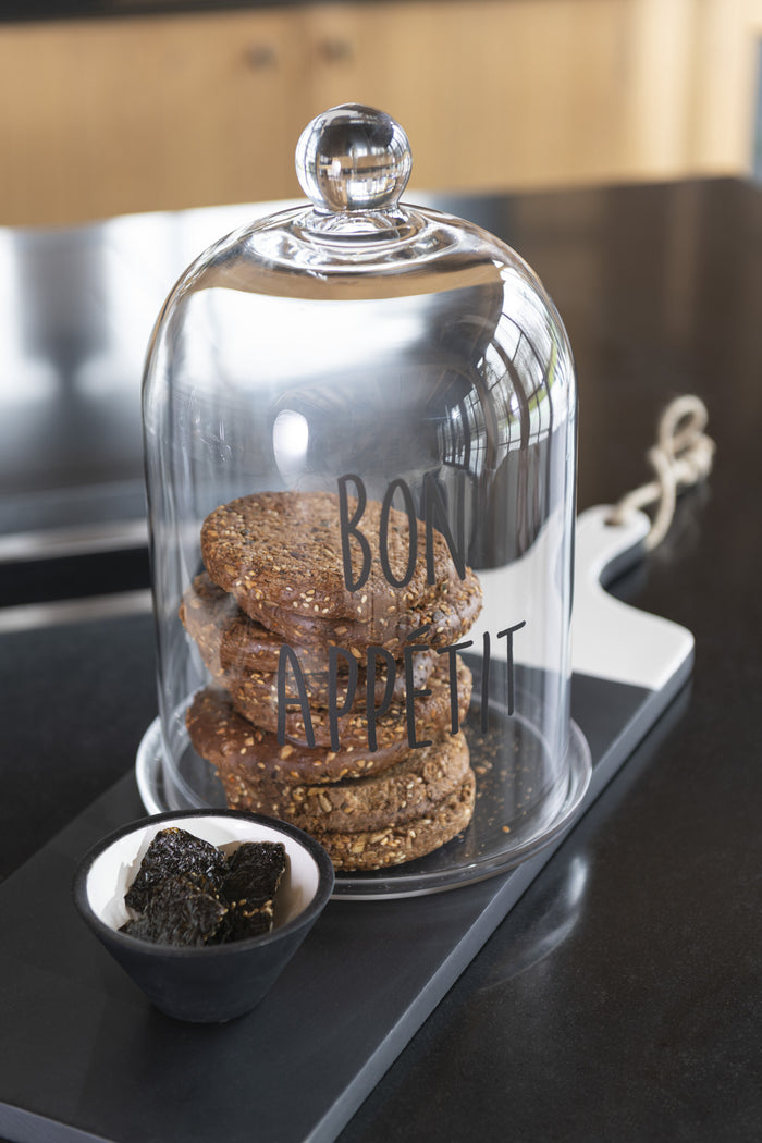 J-Line bord Cake onder glas - Bon Appétit - zwart