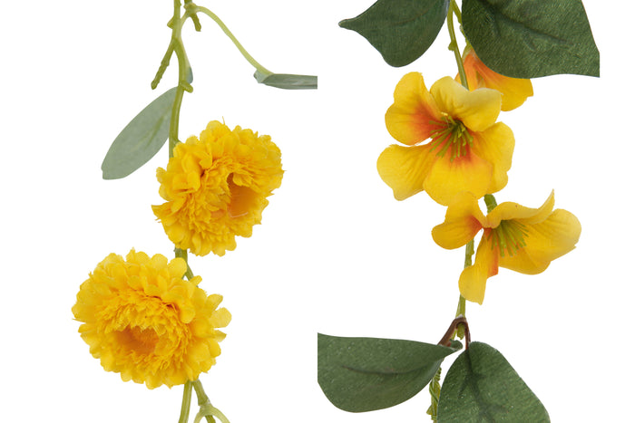 J-Line Slinger Bloemen + Blaadjes - kunststof - geel|groen -