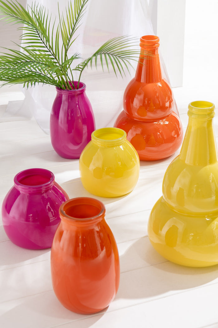 J-Line vaas - glas - roze - small - Ø 21 cm