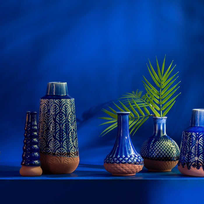 J-Line vaas Leo Buoys - porselein - blauw - 17.5 cm hoog