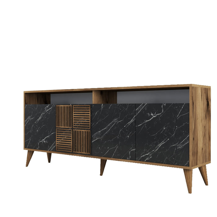 Giga Meubel - Dressoir Zwart|Walnoot Marmer - 180x35x78,6cm - Milan