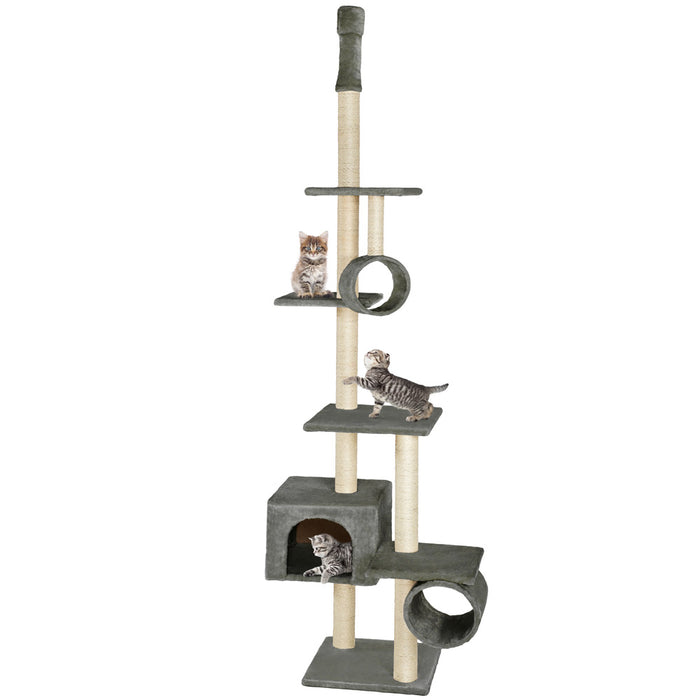 tectake® Kattenkrabpaal plafond hoog 225cm-245cm - Grijs