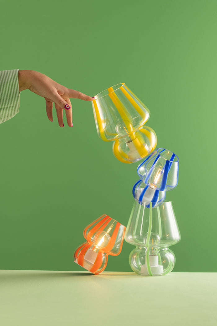 J-Line tafellamp Strepen - glas - transparant|blauw - small