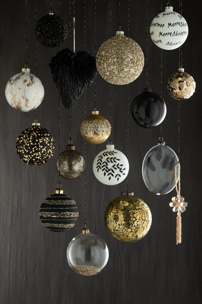 J-Line kerstbal Glitter Pailletten - glas - zwart|goud - med