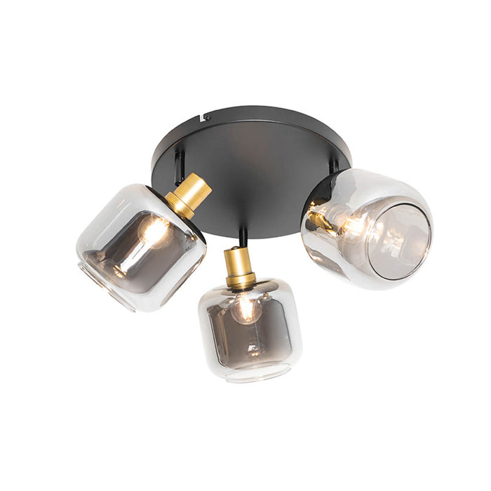 QAZQA Smart plafondspot zwart met goud met smoke glas incl. 3 Wifi