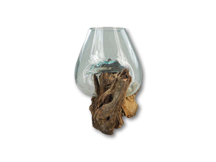 HSM Collection Vaas op wortelhout- ø25x30 - Naturel - Teakhout|glas