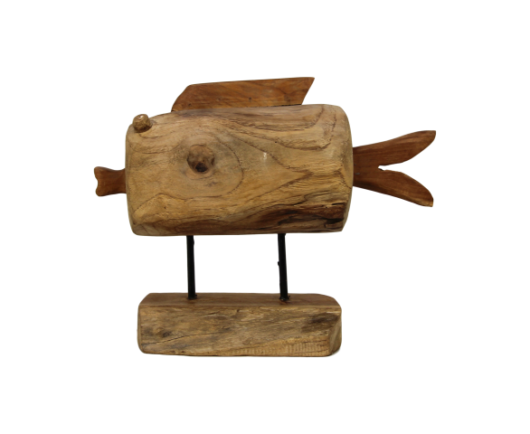 HSM Collection-Decoratieve Vis Op Voet-37x14x28-Naturel-Teak
