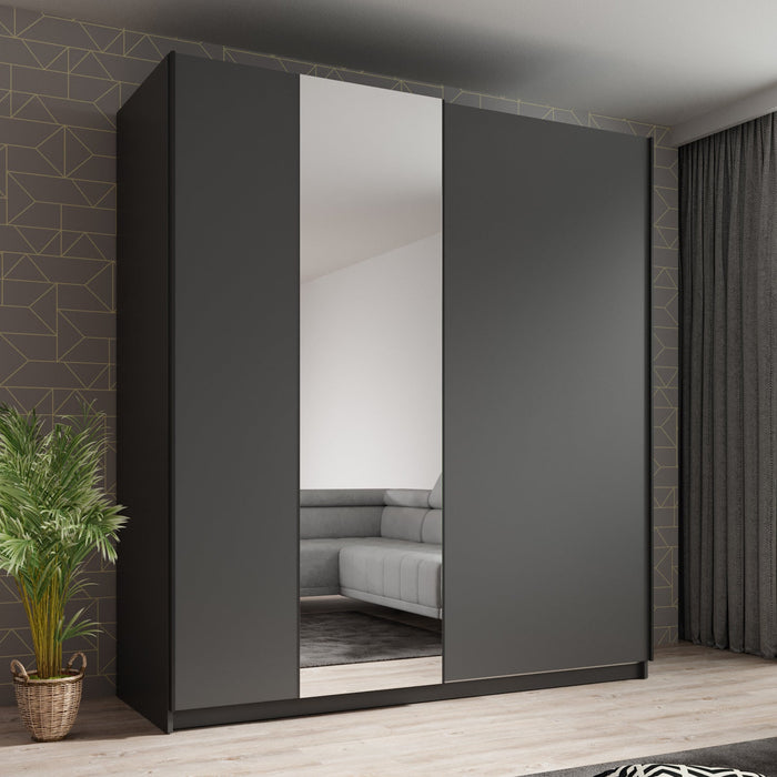Meubella - Kledingkast Ganaro - Grijs - 180 cm - Met spiegel