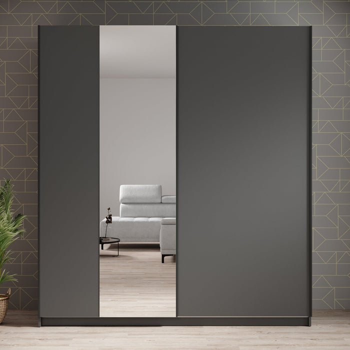 Meubella - Kledingkast Ganaro - Grijs - 180 cm - Met spiegel