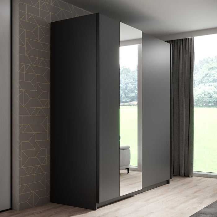 Meubella - Kledingkast Ganaro - Grijs - 180 cm - Met spiegel