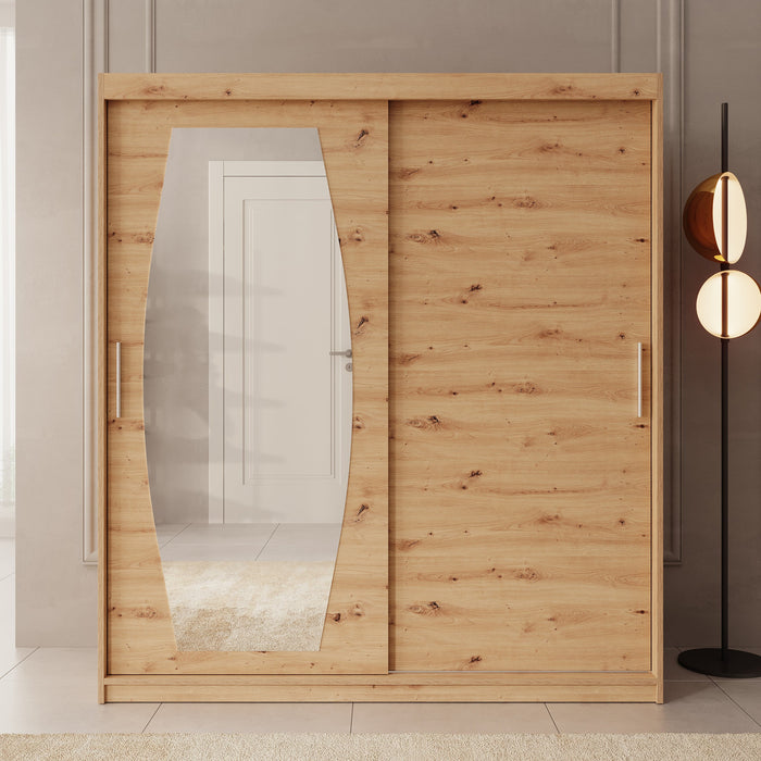 Meubella - Kledingkast Azai - Eiken - 180 cm - Met spiegel