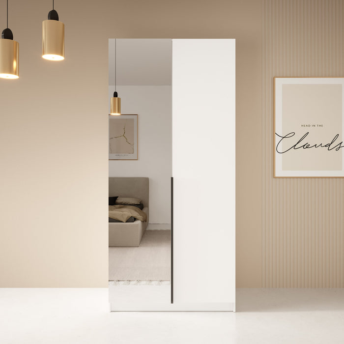 Meubella - Kledingkast Bruno - Wit - 100 cm - Met spiegel