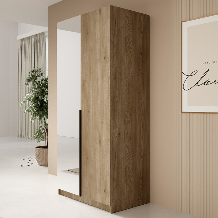Meubella - Kledingkast Bruno - Eiken - 100 cm - Met spiegel
