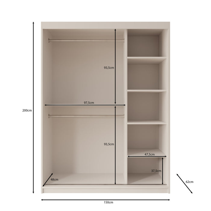 Meubella - Kledingkast Azai - Beige - 150 cm - Met spiegel